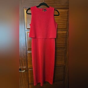 Cherry Red Double Layer Midi Cocktail Dress